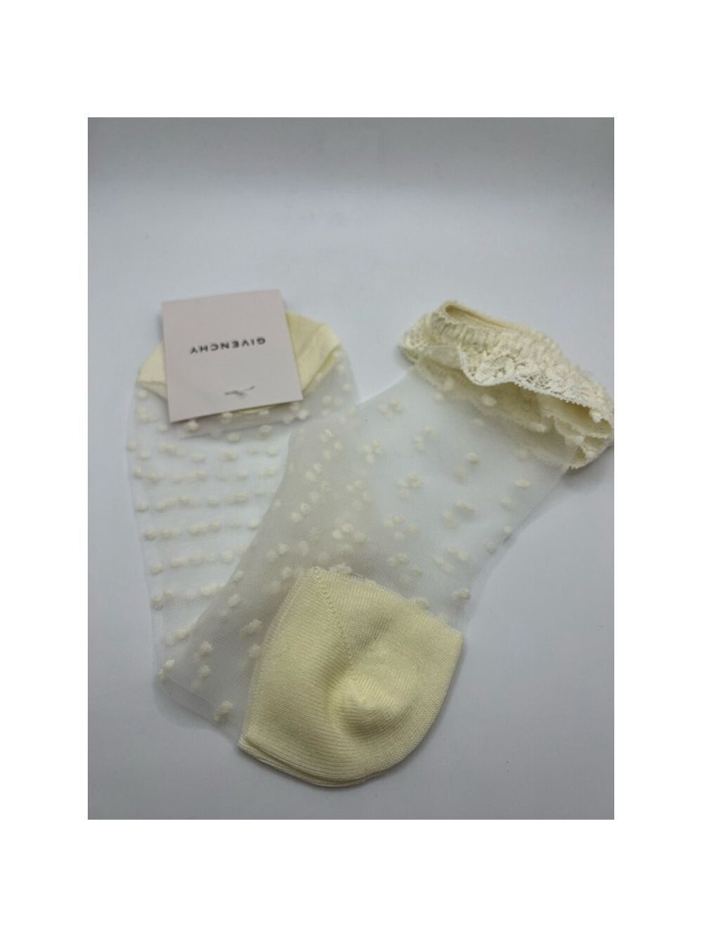 New Dead stock Givenchy Cream Polka Dot Sheer Ankle Socks